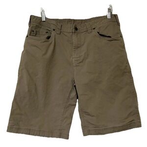 prAna Men's Khaki Stretch Shorts 36W x 11L – Utility Pocket Cotton Blend Comfort
